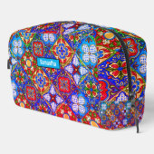Chic Mexican Talavera Blue lila Fliesen Monogramm Waschbeutel (Rechte Ecke)
