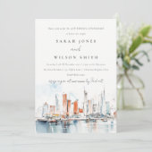 Chic Miami Florida Skyline Hochzeit Jahrestag Einladung (Stehend Vorderseite)