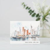 Chic Miami Florida Skyline Watercolor Travel Postkarte (Stehend Vorderseite)