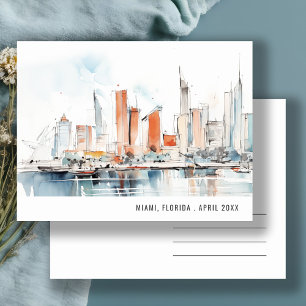 Chic Miami Florida Skyline Watercolor Travel Postkarte