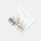 Chic Miami Florida Skyline Watercolor Wedding Serviette (Ecke)
