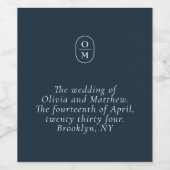 Chic Midnight Blue Monogram Wedding Weinetikett (Einzelnes Label)