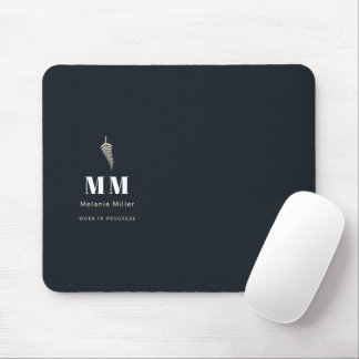 Chic Midnight Navy Botanisches Farn Custom Name Mousepad