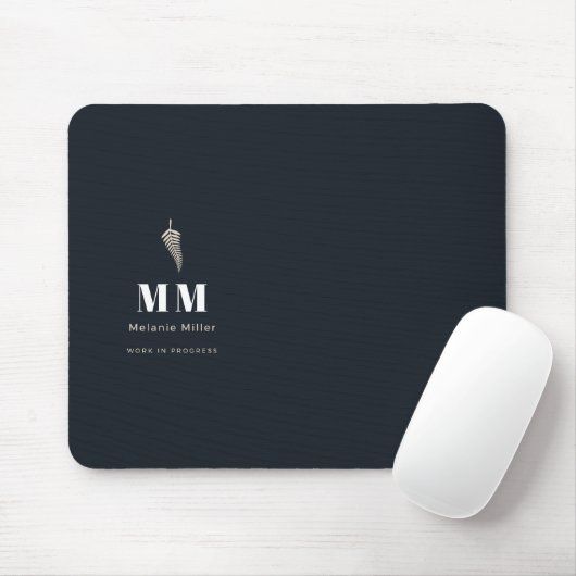 Chic Midnight Navy Botanisches Farn Custom Name Mousepad (Mit Mouse)
