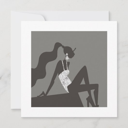 Chic mignight Summer PoolParty FashionIllustration Einladung (Vorderseite)