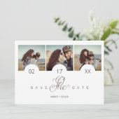 Chic Minimal 3 Fotos Collage Wedding Save The Date (Stehend Vorderseite)