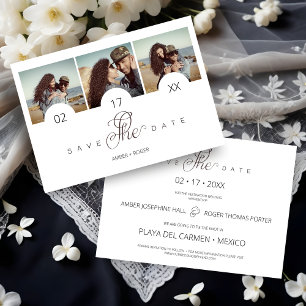 Chic Minimal 3 Fotos Collage Wedding Save The Date