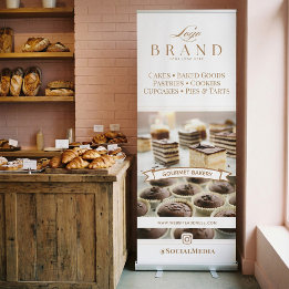 Chic Minimal Bakery Business Logo Photo Collage Ausziehbarer Banner
