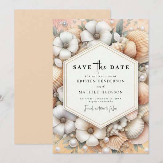 Chic Minimal Beach Wedding Save The Date (Vorne/Hinten)