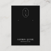 Chic Minimal Black Custom Monogram Earring Display Visitenkarte (Vorderseite)