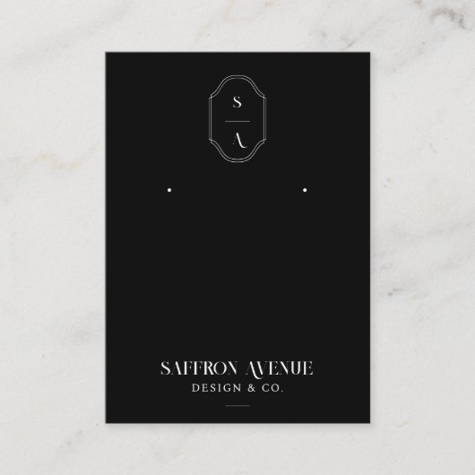 Chic Minimal Black Custom Monogram Earring Display Visitenkarte (Vorderseite)