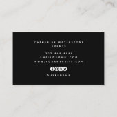 Chic Minimal Black Glitzer Beruflich Visitenkarte (Rückseite)