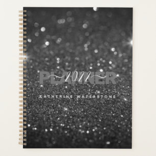 Chic Minimal Black Glitzer Planer