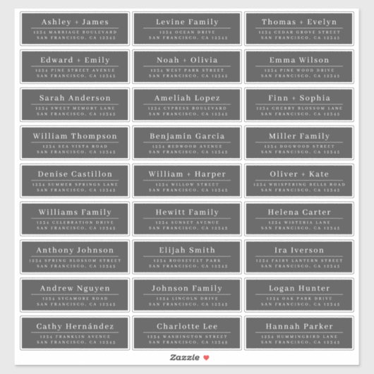 Chic Minimal Black Wedding Guest Address Labels (Blatt)
