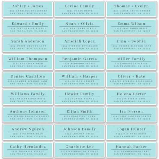 Chic Minimal Blue Wedding Guest Address Labels (Vorderseite)