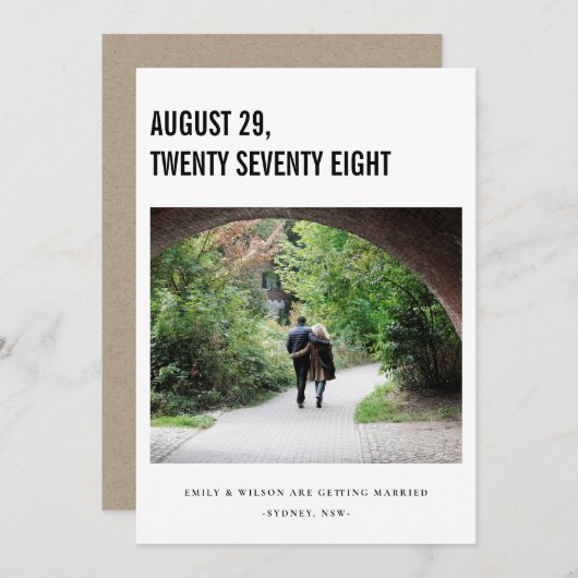 CHIC MINIMAL BOLD CUSTOM FOTO SAVE THE DATE KARTE (Vorne/Hinten)