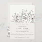 Chic Minimal Brown Floral Sketch Probe Abendessen Einladung (Vorne/Hinten)