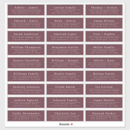 Chic Minimal Burgundy Wedding Guest Address Labels (Blatt)