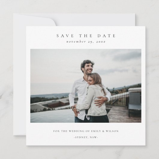 CHIC MINIMAL CLEAN CUSTOM FOTO SAVE THE DATE KARTE (Vorderseite)