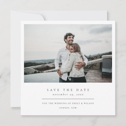 CHIC MINIMAL CLEAN CUSTOM FOTO SAVE THE DATE KARTE (Vorderseite)