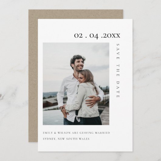 CHIC MINIMAL CLEAN CUSTOM FOTO SAVE THE DATE KARTE (Vorne/Hinten)