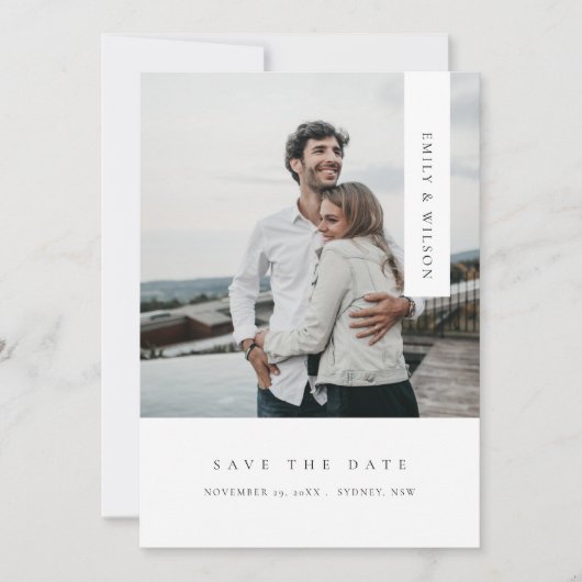 CHIC MINIMAL CLEAN CUSTOM FOTO SAVE THE DATE KARTE (Vorderseite)