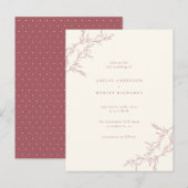 Chic Minimal Cream & Mled Red Foliage Wedding Einladungspostkarte (Vorne/Hinten)
