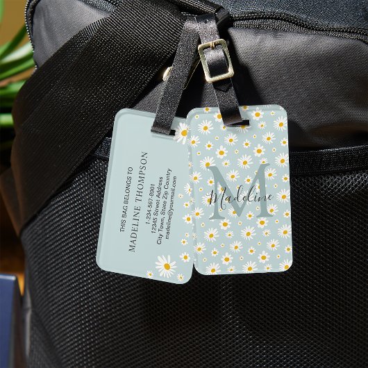Chic Minimal Daisy Teal Script Monogram Gepäckanhänger