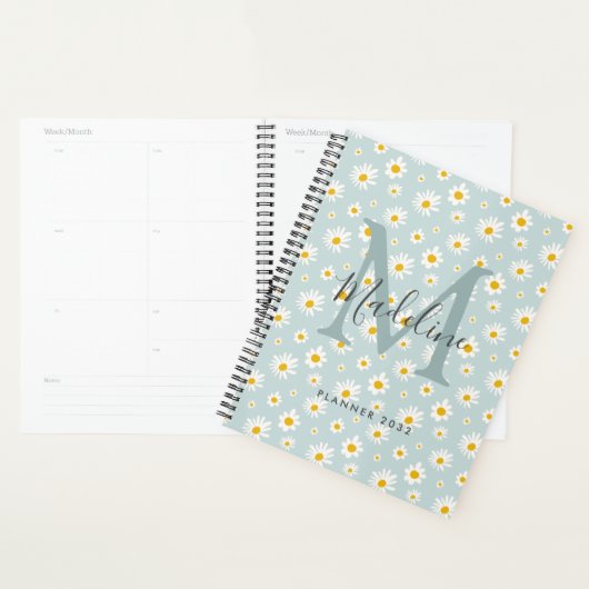 Chic Minimal Daisy Teal Script Monogram Planer (Anzeige)