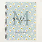 Chic Minimal Daisy Teal Script Monogram Planer (Vorderseite)