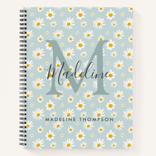 Chic Minimal Daisy Türkis Schrift Monogramm Notizblock (Vorderseite)
