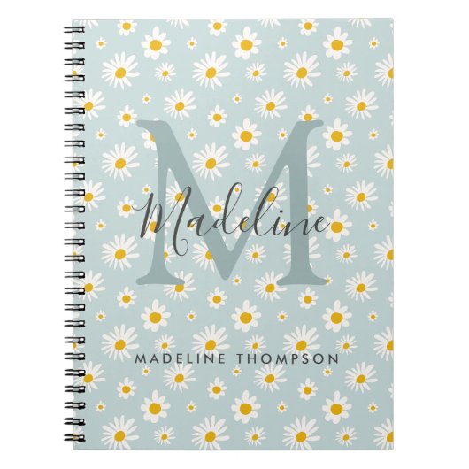 Chic Minimal Daisy Türkis Schrift Monogramm Notizblock (Vorderseite)
