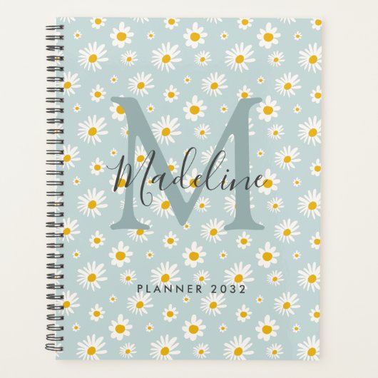 Chic Minimal Daisy Türkis Schrift Monogramm Planer (Vorderseite)