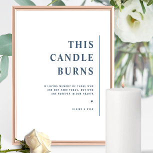 Chic Minimal dieser Kerze Burns Blue Wedding Sign Poster