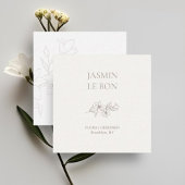 Chic Minimal Floral Ivory Square Business Card Quadratische Visitenkarte