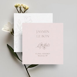 Chic Minimal Floral Pink Square Business Card Quadratische Visitenkarte