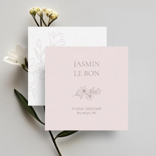 Chic Minimal Floral Pink Square Business Card Quadratische Visitenkarte