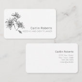 Chic Minimal Floral Schwarz-weiß Visitenkarte (Vorne/Hinten)