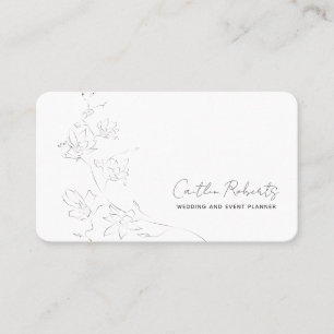 Chic Minimal Floral Weiß Grau Handschriftlich Visitenkarte