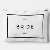 Chic Minimal French Black & White Bride Name Zubehörtasche (Rückseite)