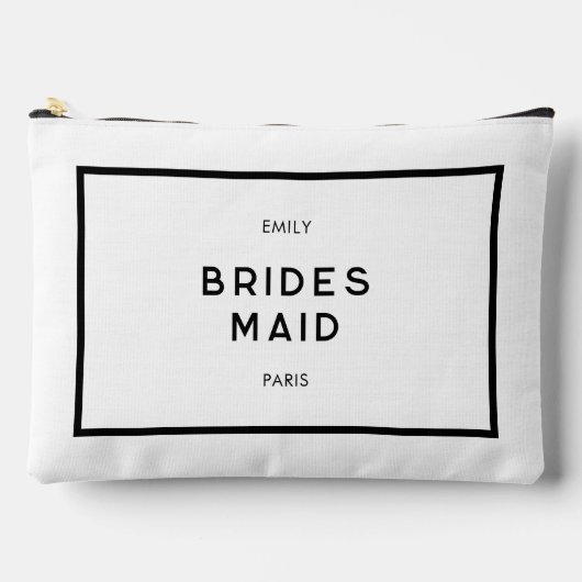Chic Minimal French Black & White Bridesmaid Zubehörtasche (Vorderseite)