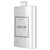 Chic Minimal French Black & White Groom Name Flachmann (Links)