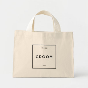 Chic Minimal French Black & White Groom Name Mini Stoffbeutel