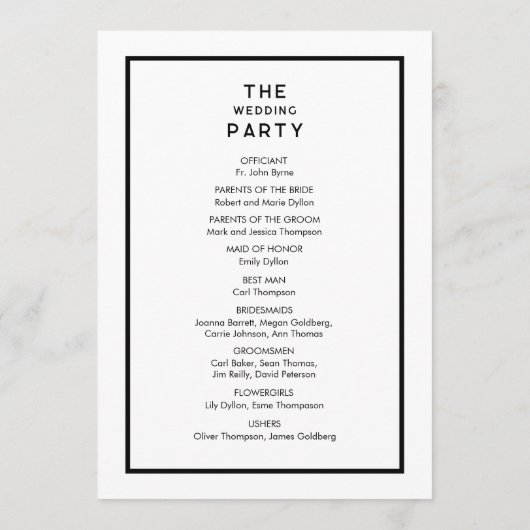 Chic Minimal French Black & White Wedding Programm (Rückseite)