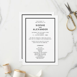 Chic Minimal French Black & White Wedding Programm
