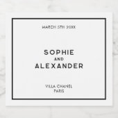 Chic Minimal French Black & White Wedding Schaumweinetikett (Einzelnes Label)