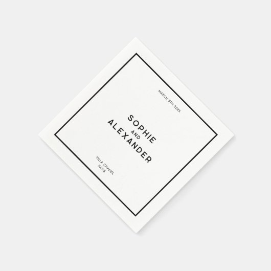 Chic Minimal French Black & White Wedding Serviette (Ecke)