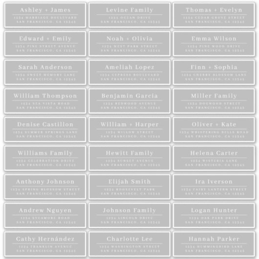 Chic Minimal Gray Wedding Guest Address Labels (Vorderseite)