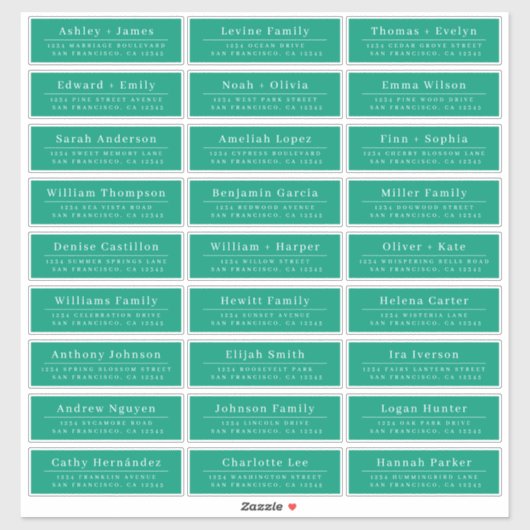Chic Minimal Green Wedding Guest Address Labels (Blatt)