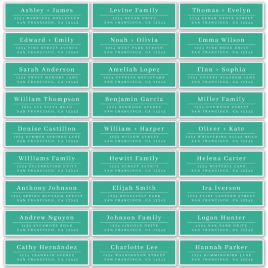 Chic Minimal Green Wedding Guest Address Labels (Vorderseite)
